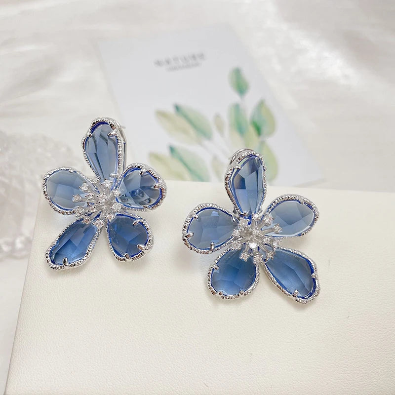 Pendientes con pasador de flores de cristal para mujer